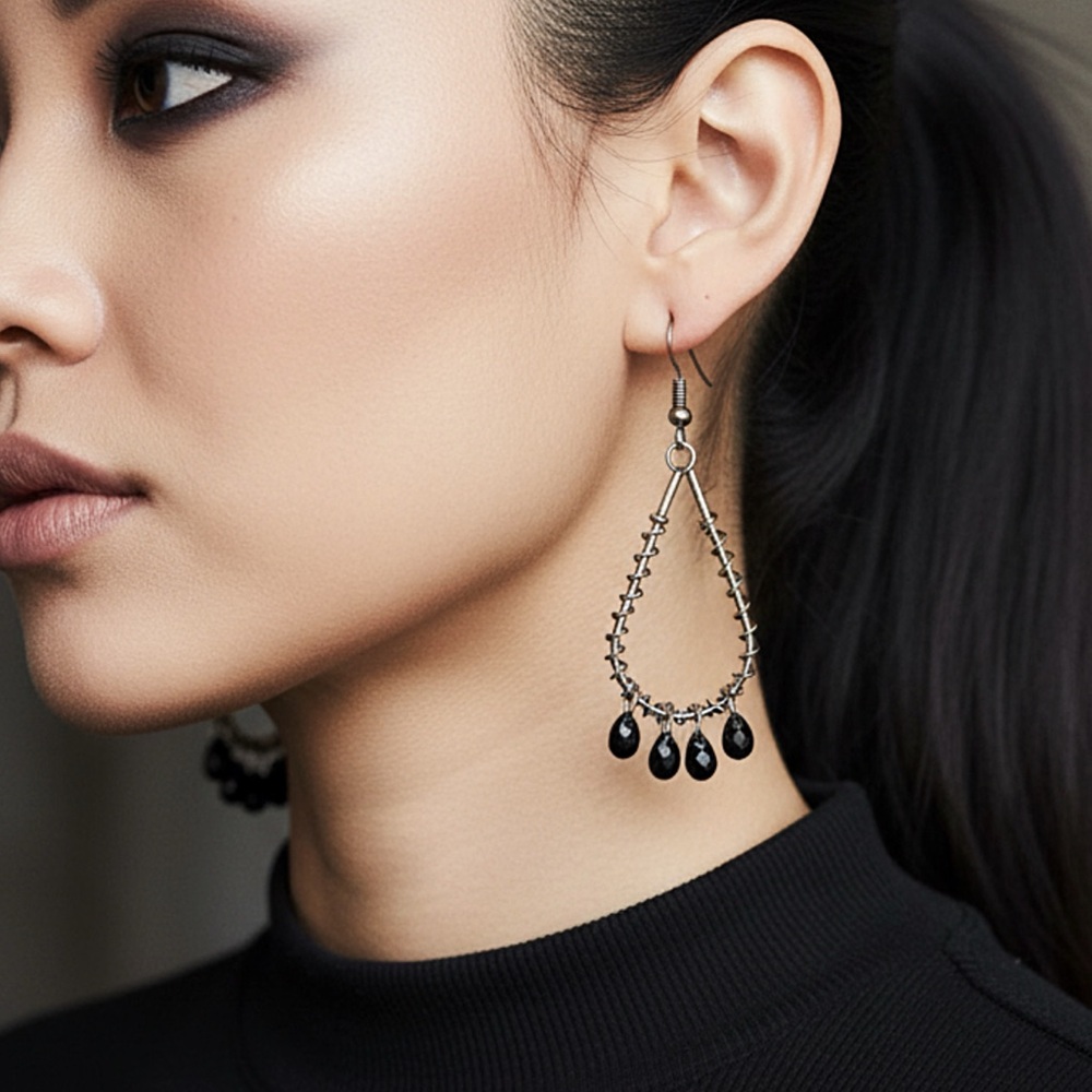 5 For $25💫Alternative Silver Teardrop Earrings with Black Bead accents